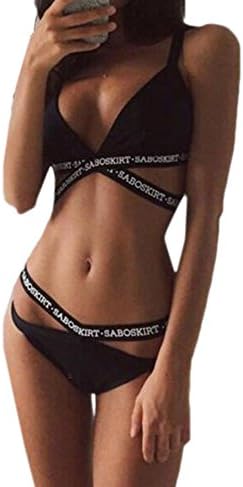 cnWay Women Sexy Letters Printed Bikini Cross Straps Split Swimsuit Push Up