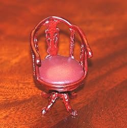 Dollhouse Miniature Mahogany Handcarved Desk Chair with Leather