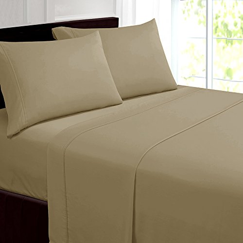 4 Piece 100% Pima Cotton Luxurious Sheet Set 350 Thread Count Sateen Weave Soft Smooth Feel King Size - Cobblestone