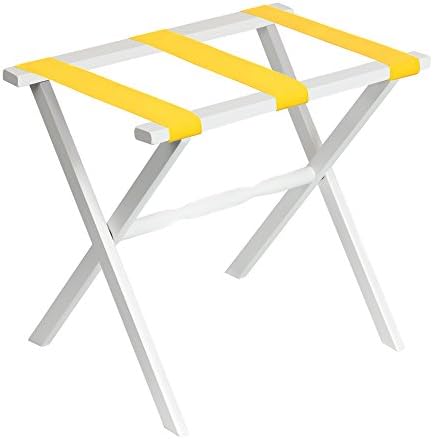 White Straight Leg Luggage Rack with Bright Yellow Straps