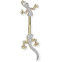 9Ct Yellow Gold Lizard Navel Bar with Cubic Zirconias