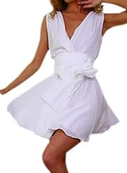 Sexy V-neck Plunging Neck Sleeveless Pleated  Belted Cocktail Polyester Skater Dress/Evening Dress/Party Dress  With a Bow(s)