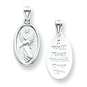 14k White Gold Reversible Oval Guardian Angel Pendant