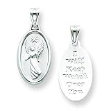 14k White Gold Reversible Oval Guardian Angel Pendant