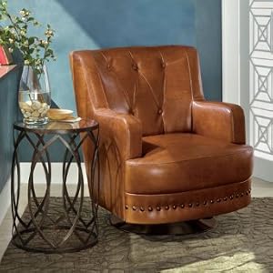 Hudson Swivel Chair - Camel - Grandin Road