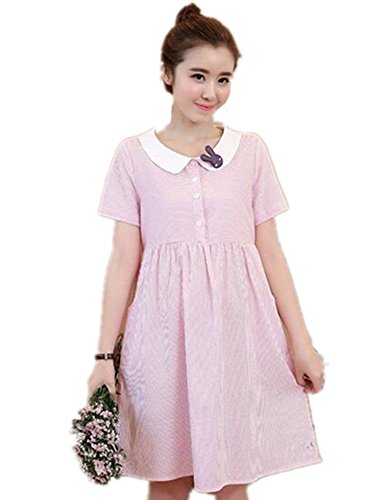 【TPGROWIN】 マタニティ ウェア ワンピース ドレス ストライプ 半袖 コットン エレガント 外出着 妊婦服 Aライン 森ガール
