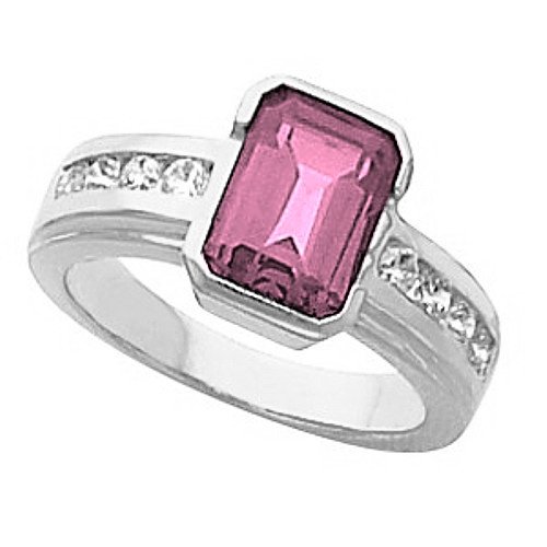 14K White Gold Pink Tourmaline and Diamond Ring 