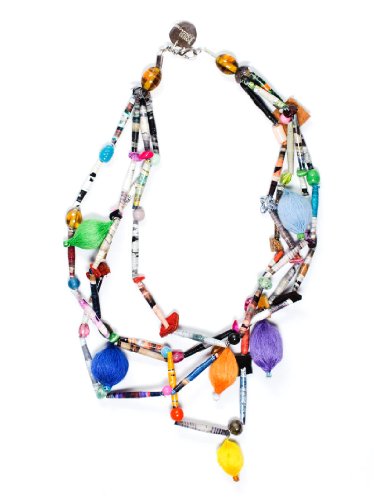 JousJous Multicolor Eco Friendly Remnants of Fabric Handmade Folklore Necklace, Matinee Length, 23