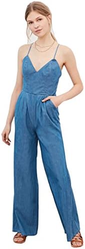 Denim Jumpsuits for Women Backless Jeans Rompers Medium Denim Blue