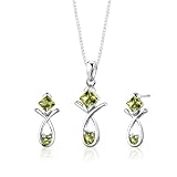 Sterling Silver 2.00 carats total weight Multishape Peridot Pendant Earrings and 18 inch Necklace Set