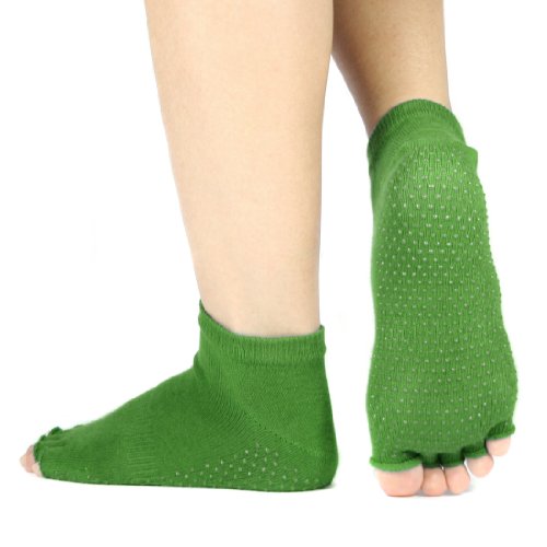 kilofly Non-skid Half Toe Cotton Yoga Socks Value Pack [Set of 2 pairs], Dark Green