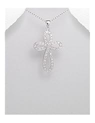 Cross CZ Pendant Necklace In 92.5 Sterling Silver