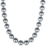 Sterling Silver Dyed Grey 14mm Mother-of-Pearl Beaded Necklace, 17