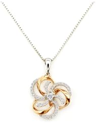 18K Rose And White Gold Love Knot Diamond Pendant With 925 Silver Chain (0.19 cttw, G-H Color, VS2-SI1 Clarity, 16")