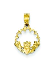 14K Yellow Gold Claddagh Pendant Irish Jewelry