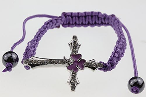 Purple Chord Bracelet with Silver Rhinestone Crystal Cross Design - Jewelry Gift for Teen Girl Women