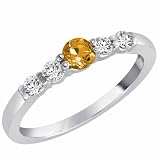 Sterling Silver 5 Stone Center Graduated Citrine and Diamond Band Ring (2/5 ctw)