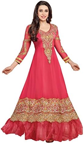 Stylowoman Women's Anarkali Georgette Semi Stitched Salwar Suit One Size Pink