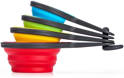 QooWare 4 Piece Collapsible Silicone Measuring Cup Set- For Dry & Liquid Cooking Baking Ingredients (Blue+Green+Yellow+Red)