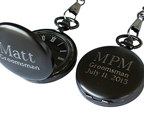 Personalized Monogrammed Quartz Gunmetal Pocket Watch with C