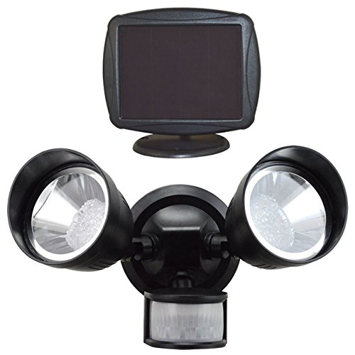 CostMad 36 LED PIR Infrared Motion Sensor Detector Rechargeable Dual Solar Powered Outdoor Adjustable Bright White Security Light Flood Light Floodlight Dual Twin Head Lamp Spot Wall Path Light Garden Garage Weatherproof Water Resistant (Black)