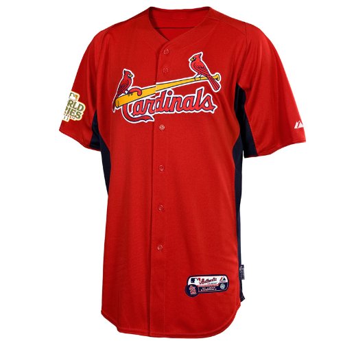 MLB Men's St.Louis Cardinals Albert Pujols Cool Case Batting Practice Jersey With World Series Patch Fall 2012 (Scarlet/Navy, XX-Large)