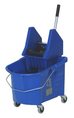 Continental 335-37BL Blue 35 Quart Splash Guard Mop Bucket with SW7 Down-Press Wringer