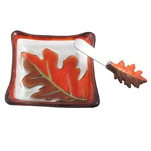 Leaf Glass Fusion Bowl with Spreader by Lori Siebert
