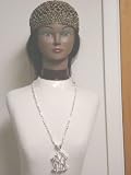 Sterling Silver Charm Long Chain Necklace with New York Yankee Pendant for Women and Teens Offered in Combination with Hand Crocheted Black Chenille Gold Gimp Tweed Skull Cap