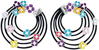 Belle Etoile Sterling Silver Black Rubber Spring Flower Earrings