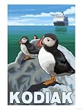41hsdocF1nL. SL160  Kodiak, Alaska   Puffins and Alaskan Cruise Ship Stretched Canvas Poster Print, 24x32