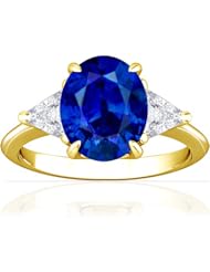 14K Yellow Gold Oval Cut Blue Sapphire Three Stone Ring