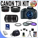 Canon EOS Rebel T3i 18 MP CMOS Digital SLR Camera and DIGIC 4 Imaging with EF-S 18-55mm f/3.5-5.6 IS Lens & Canon 75-300 f/4-5.6 III Lens + 58mm 2x Telephoto lens + 58mm Wide Angle Lens (4 Lens Kit!!!!!!) W/32GB SDHC Memory+ Extra Battery + Charger + 3 Piece Filter Kit + UV Filter + Case +Accessory Kit !!