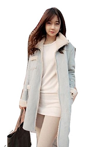 2014 秋 冬 韓国 モコモコ あったか スエード レディース コート ラム ウール コート ジャケット 長袖 スカイブルー M L