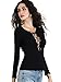Choies Women's Black Plunge Neck Lace Up Front Long Sleeve T-Shirt Blouse Top