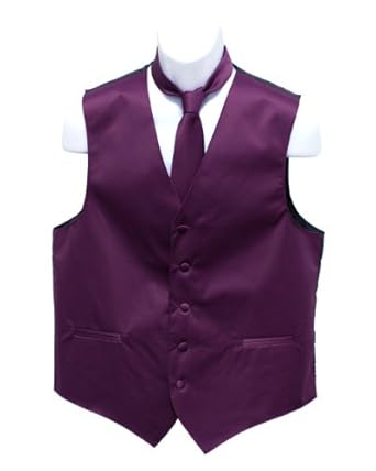 Men's Plum Solid Jacquard Suit Vest and Neck Tie Set