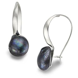 Oval Peacock Pearl French Wire Sterling Silver Earrings