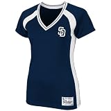 MLB Women's San Diego Padres Opal Short Sleeve Raglan Deep V-Neck Synthetic Tee (Athletic Navy/Athletic Navy/White/Athletic Navy, XX-Large)