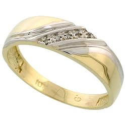 10k Gold Men's Diamond Band w/ Rhodium Accent, w/ 0.03 Carat Brilliant Cut Diamonds, 1/4 in. (6mm) wide, Size 9.5