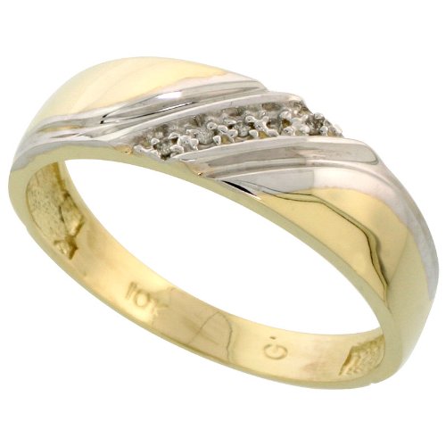 10k Yellow Gold Mens Diamond Wedding Band Ring 0.03 cttw Brilliant Cut, 1/4 inch 6mm wide, Size 11.5