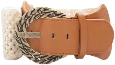 eVogues Plus Size Ivory Burnished Buckle Elastic Belt