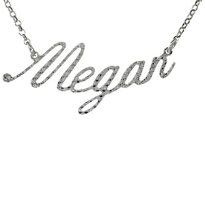Sterling Silver MEGAN Name Pendant 16 in. Cable Chain Necklace (w/ 1 1/2 in. Extension) Diamond Cut Finish