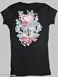 Ankh Royalty Black Crystalled Roses Fleur-de-Lis Heart Crown Short Sleeve Tee Shirt