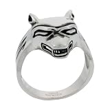 Surgical Steel Goth Wolf Ring Blackened finish 1 in. (26mm) wide, size 11