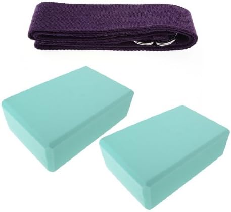 Performanze(TM) 2pcs Yoga Pilates Foam Blocks Brick + 1pcs 69'' (6FT) Yoga Belt D Ring Stretching Aid Home Exercising Training