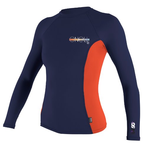 O'Neill Women's UV Sun Protection Long-Sleeve Rashguard (Orange Blue Denim / Large)