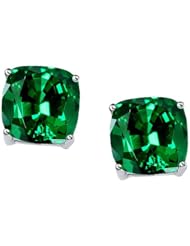 Tommaso Design (tm) 7mm Cushion Cut Simulated Emerald Earrings Studs in 14 kt White Gold