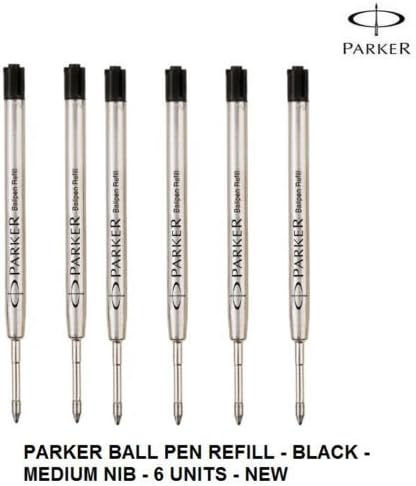 6 x Parker Quink Flow Ball Point Pen Refill Refills Black Ink - Medium Nib
