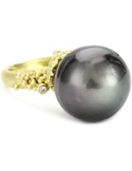 Vibes "Fairytale" 18 Karat Gold Tahiti Pearl and Diamond Ring, Size 6