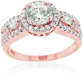 .925 Sterling Silver with Rose Gold Overlay Round Cubic Zirconia Engagement Ring size 8